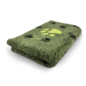 Vetbed stvet grnt m. store lysegrnne poter og sm sorte 150 x 100